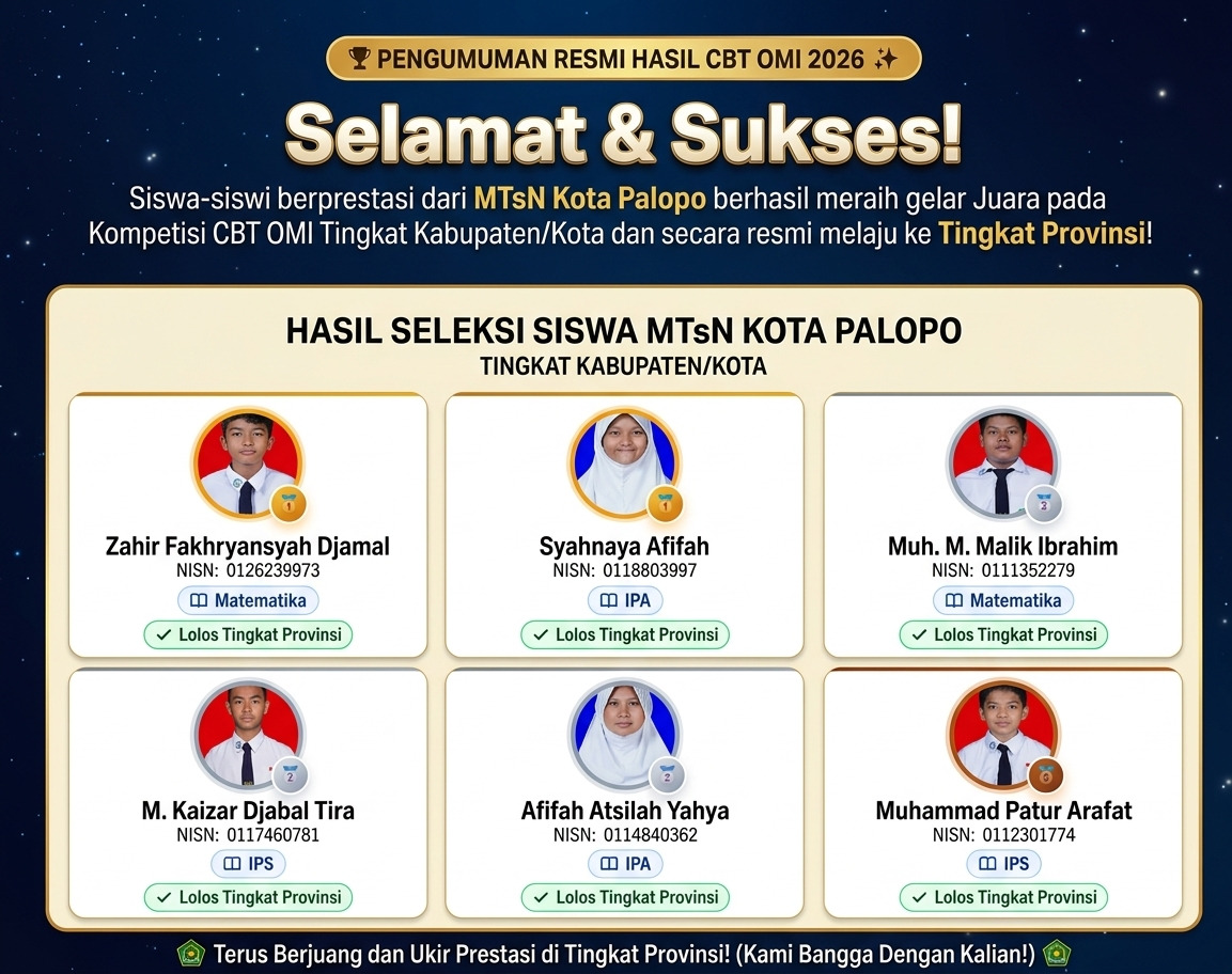 MTSN Kota Palopo Kembali Sapu Bersih Medali Emas Di Ajang OMI 2026